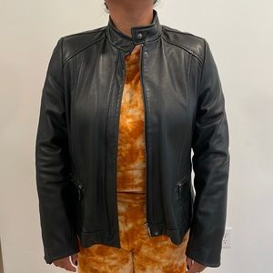 Black leather biker jacket